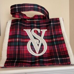Victoria’s Secret Faux Sheepskin Plaid Tote Bag